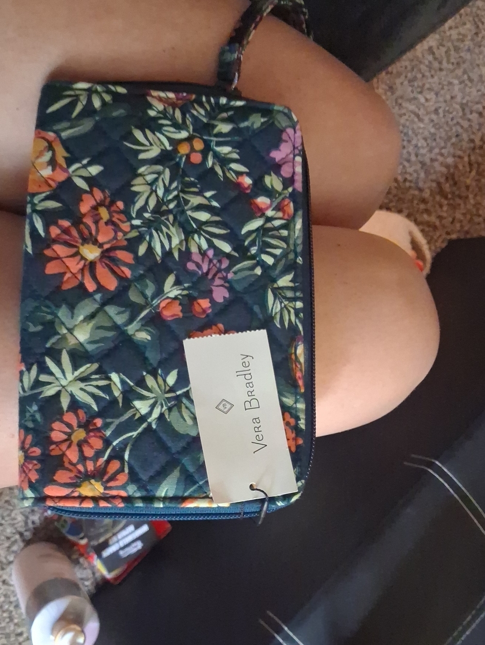 Vera Bradley Teal Floral Quilted Wristlet with Orange & Pink Blooms